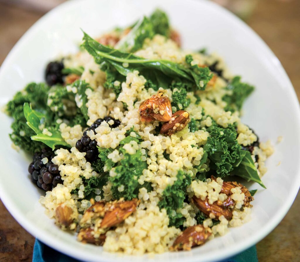 Protein-Packed Salads: Kale, Quinoa, and Blackberry Salad with Candied Almonds