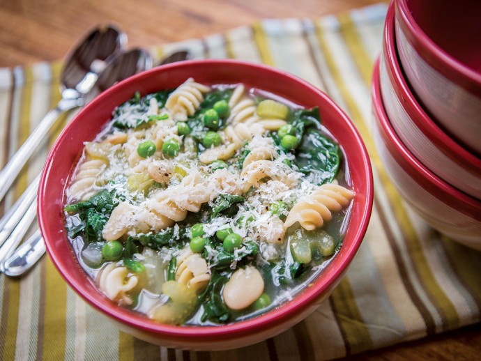Healthy Soup Recipes-Green Minestrone with Butter Beans and Fusilli