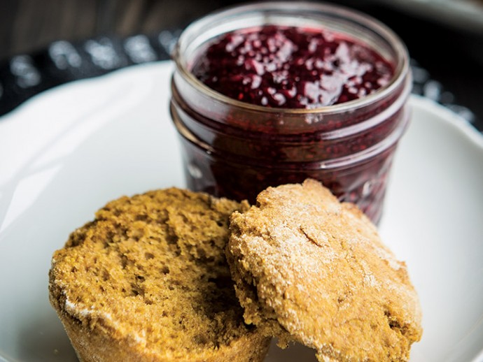 Sweet Pumpkin Recipes-Pumpkin Biscuits with Blackberry Chia Jam