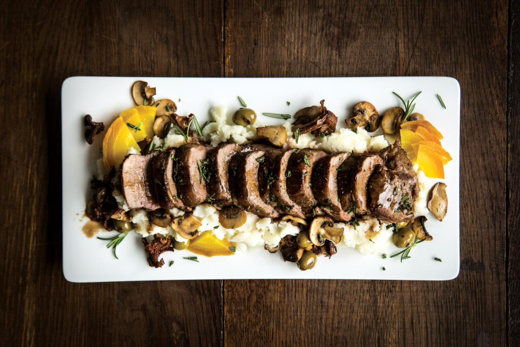 Pan-Seared Loin of Lamb with Truffle Whipped Potatoes and Wild Mushrooms
