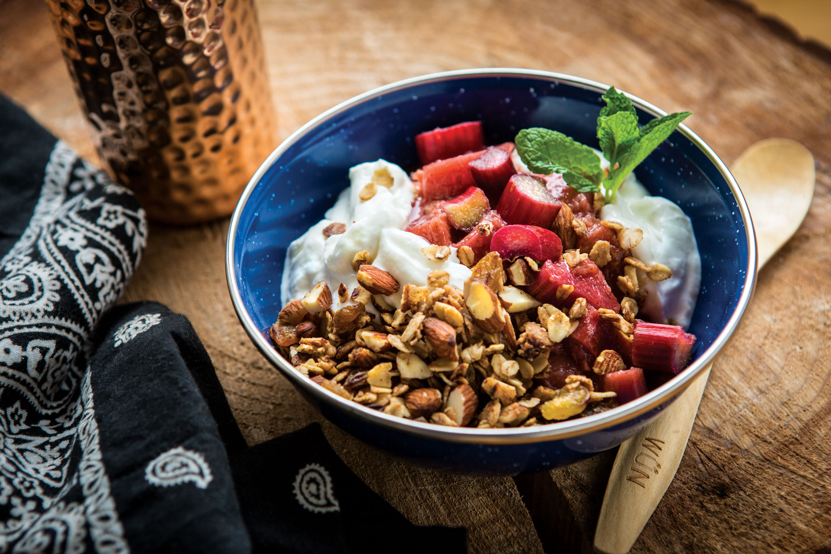 Granola Yogurt Bowl with Stewed Rhubarb