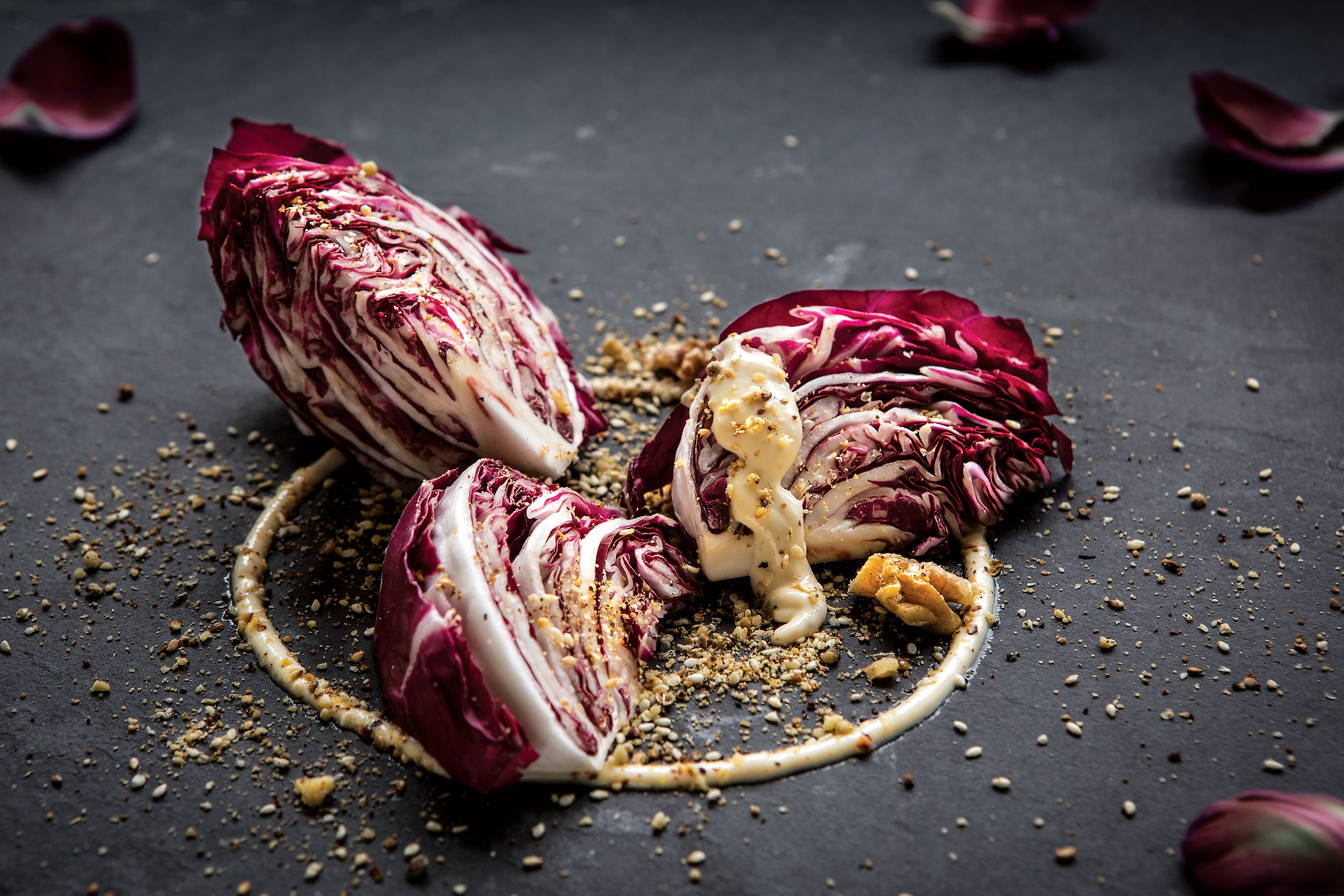 Radicchio Wedge Salad with Honey Mustard Dressing and Walnut Crumble