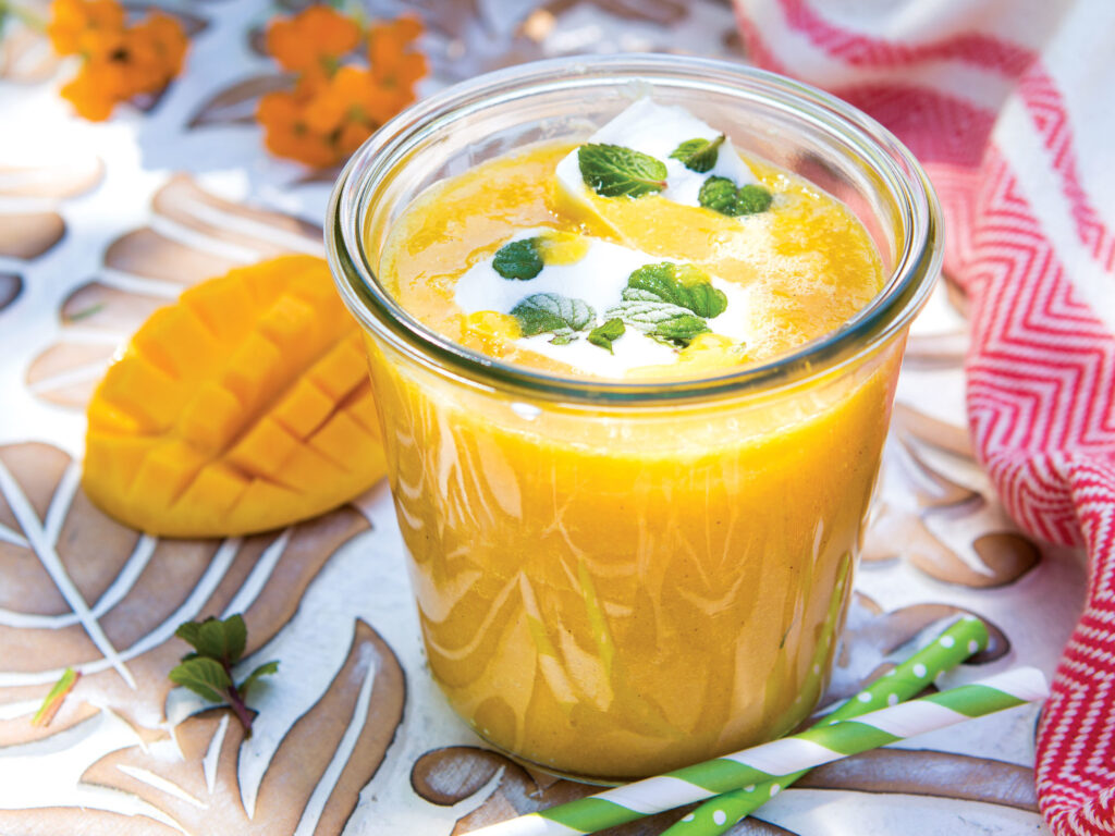 Mango Iced Tea with Coconut Ice Cubes