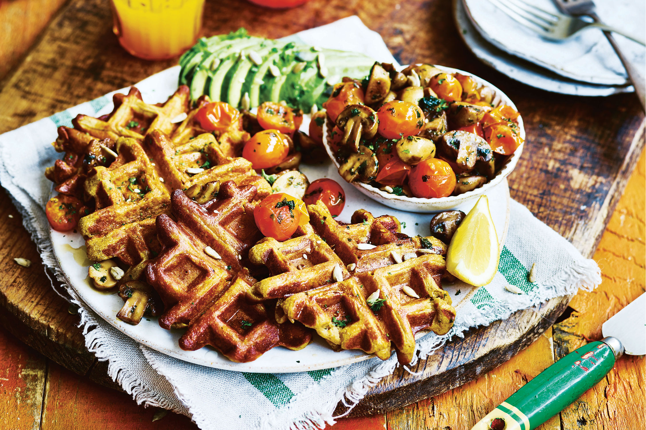 Sweet Potato Waffles with Sautéed Mushrooms