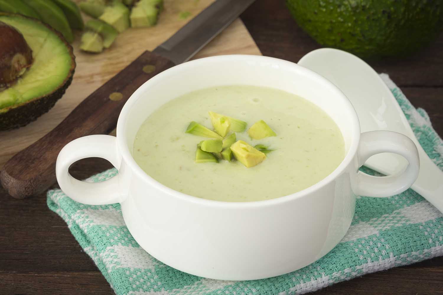 Cream avocado soup with fresh avocado, healthy dietary.