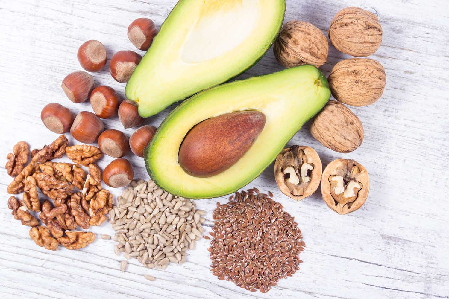Sources of omega 3 fatty acids: flaxseeds, avocado, walnuts and sunflower.
