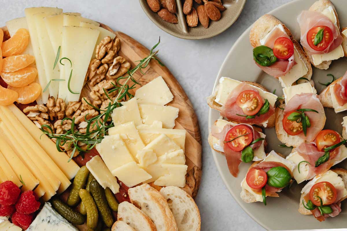 Cheese, crackers, and other healthy food